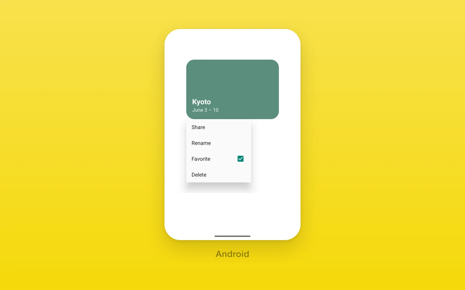 One.Android.ContextMenu open on a photo card