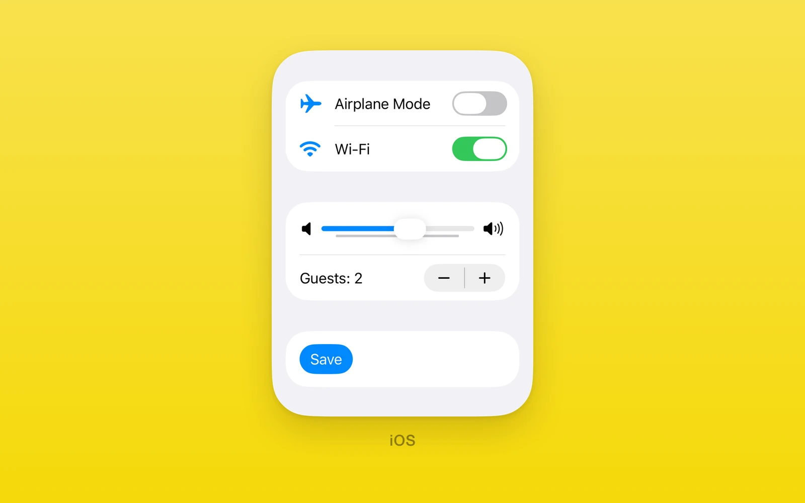 One.iOS Toggle, Slider, Stepper, and Button in a native SwiftUI form