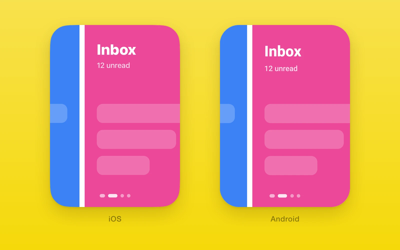 One.UI.Pager on iOS and Android, held mid swipe between two pages